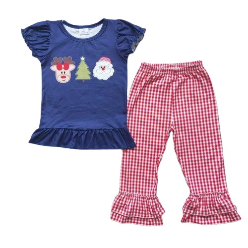 Christmas in July Blue Short Sleeve Shirt & Red Check Pants