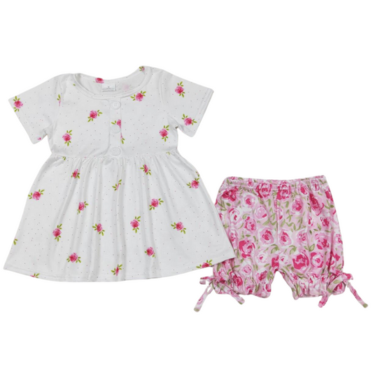 ROSES Short Sleeve Dress Top & Floral Shorts Set