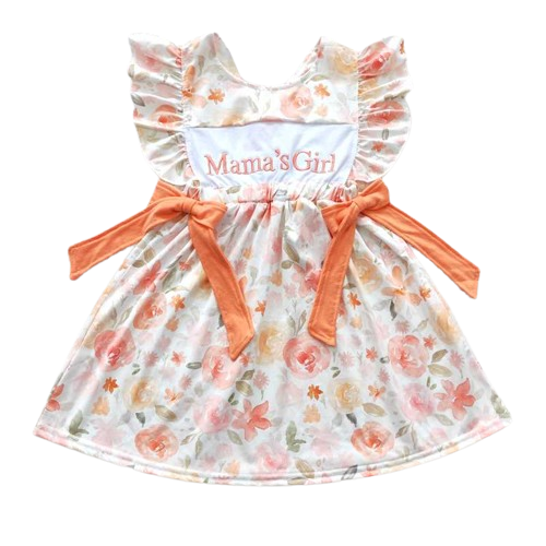 MAMA'S Girl Peach Floral Ruffled Sleeveless Dress