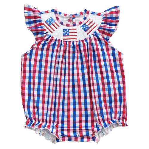Flag Red White Blue Plaid - Baby Bubble Romper 4th of July
