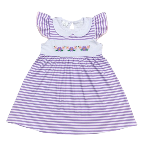 Floral Dress Purple Stripe - Kids Clothes