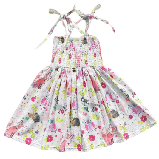 Summer  Whimsical Dress Smocked Woodland Animals - Kids Clothing