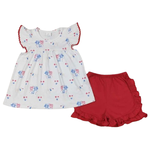 Summer Sweet Fireworks Outfit 4th of July Short Sleeve Shirt and Shorts - Kids Clothes