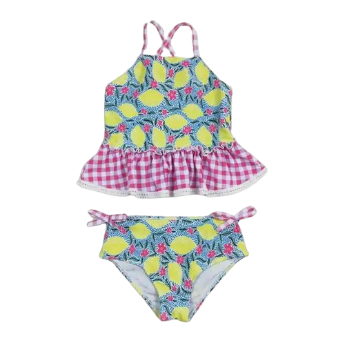 Lemon Plaid Ruffle Colorful Bathing Suit - Kids Clothes