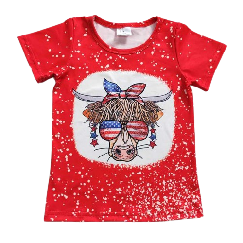 Highland Cow Sunglasses 4th of July Shirt - Kids Clothes