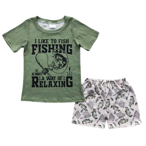 Boys Summer Shorts Outfit - Fishing Western Outdoors Kids