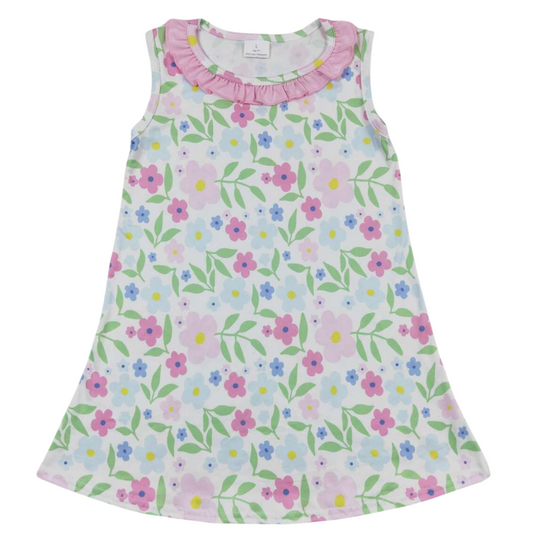 Summer Floral Dress Sleeveless Ruffle Accent - Kids Clothes