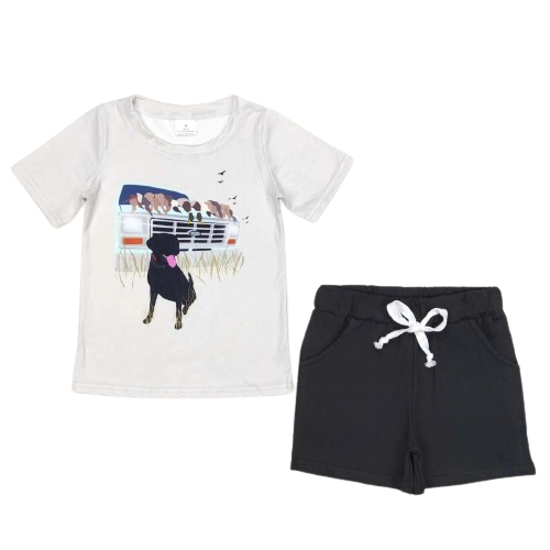 Black Lab Puppy Southwest Summer Shorts Outfit - Kids