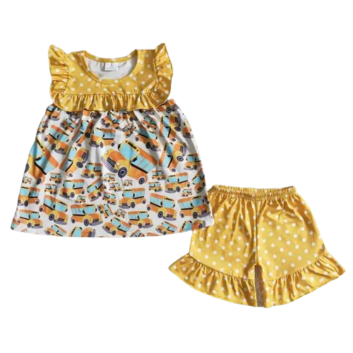Big Yellow School Bus Sleeveless Shirt & Shorts Set - Girls