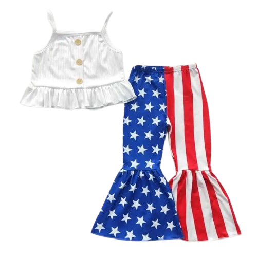 4th of July Flag Stripe - Western Bell Bottom Outfit Girls