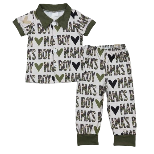 MAMA'S BOY CAMO Short Sleeve Button Shirt & Long Pants Set