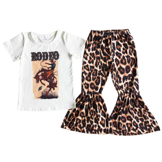 "Rodeo" Classic Leopard Print Outfit Southwest Short Sleeve Shirt and Pants - Kids Clothing