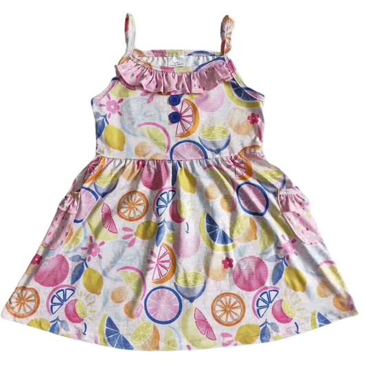 Summer  Whimsical Dress Sweet Citrus Ruffle Accent - Kids Clothing