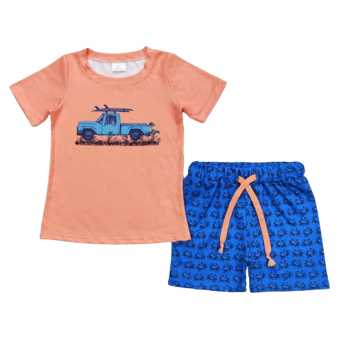 Boys Truck Loungewear Summer Shorts Outfit - Kids Clothes