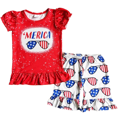 Merica Sunglasses Outfit 4th of July Summer Shorts Outfit - Kids Clothing