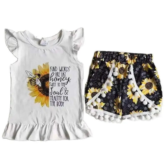 Kind Words Sunflower Floral Summer Shorts Set - Kids Clothes