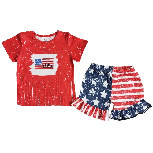 Flag Stars 'n Stripes Outfit 4th of July Short Sleeve Shirt and Shorts - Kids Clothing