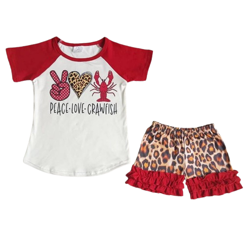 Summer  Leopard Print Crawfish Outfit Southwest Short Sleeve Shirt and Shorts - Kids Clothes
