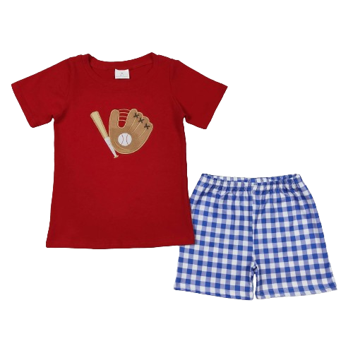 Baseball Bat and Glove Outfit 4th of July Short Sleeve Shirt and Shorts - Kids Clothing