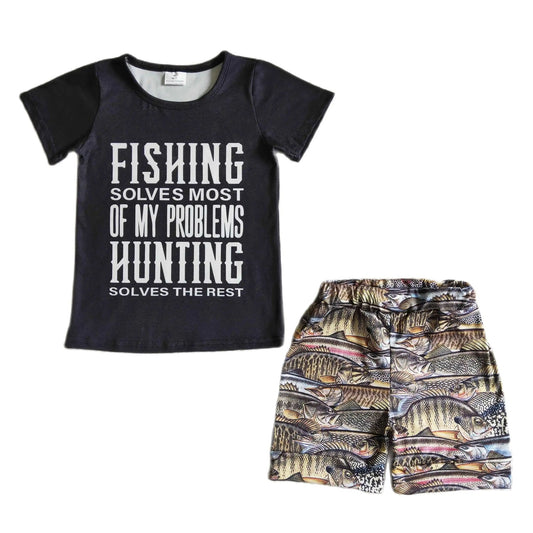 Summer Boys Fishing Outfit Western Short Sleeve Shirt and Shorts - Kids Clothes