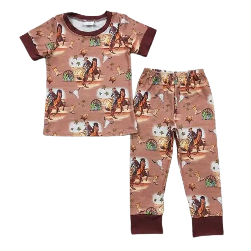 Summer Ride em Cowboy Boys Loungewear Outfit Western Short Sleeve Shirt and Pants - Kids Clothes