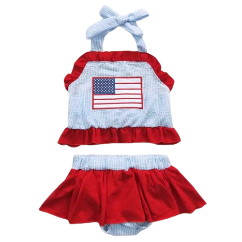 Gingham Flag Bathing Suit - 4th of July - Girls 2pc Swimsuit