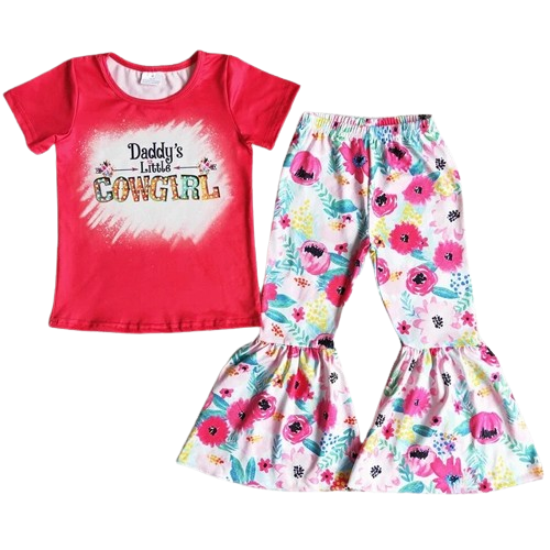 Daddy's Little Cowgirl Western Floral Bell Bottoms Outfit