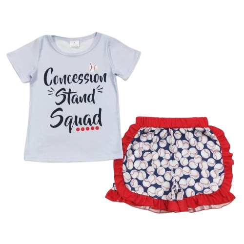 Girls Summer Shorts Outfit Baseball Concession Stand Ruffle