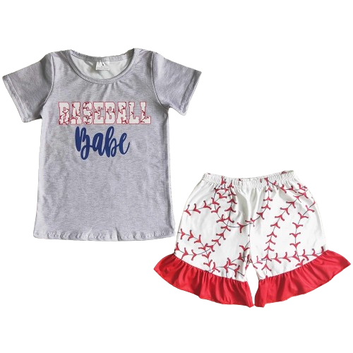 Baseball Babe Outfit Colorful Summer Shorts Outfit - Kids Clothing