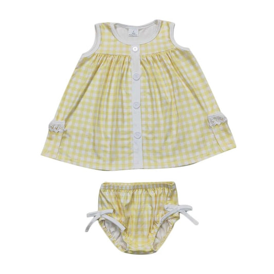 Summer  Yellow Plaid Layette Outfit Outfit Colorful Baby Bummies - Kids Clothes