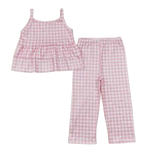 Girls Sleeveless Plaid Tiered Tank and Pants Outfit Kids