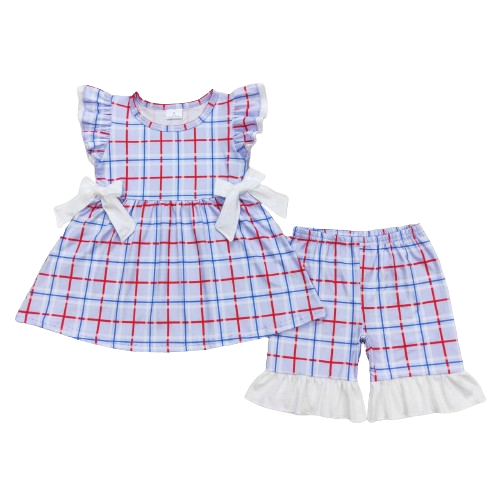 Ruffle Plaid 4th of July Summer Shorts Outfit - Kids Clothes