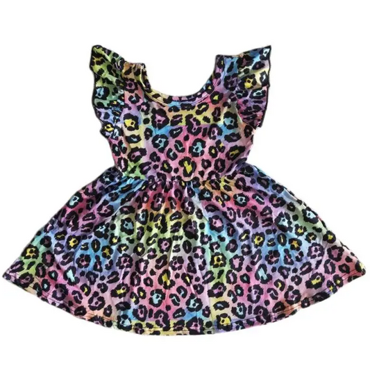 Colorful Dress Psychedelic Tie Dye Leopard Print - Kids Clothing