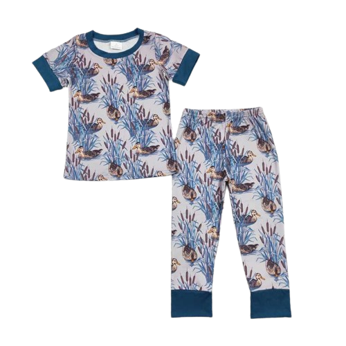 Summer Peaceful Ducks Boys Loungewear Outfit Western Short Sleeve Shirt and Pants - Kids Clothes