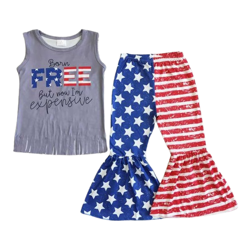 Born Free But Expensive - Summer 4th of July Outfit GIRLS