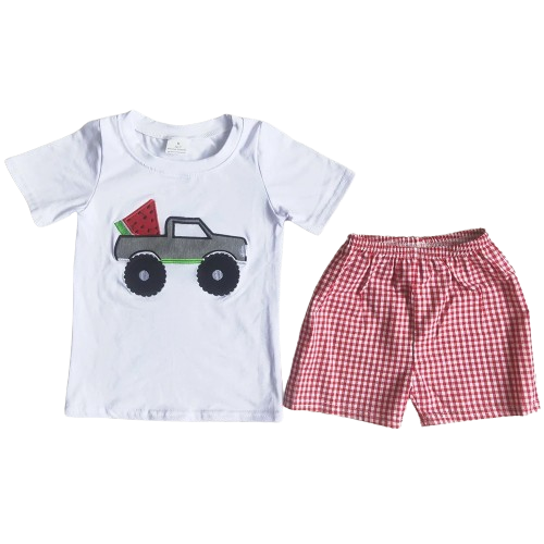 Flag Truck Outfit 4th of July Short Sleeve Shirt and Shorts - Kids Clothing