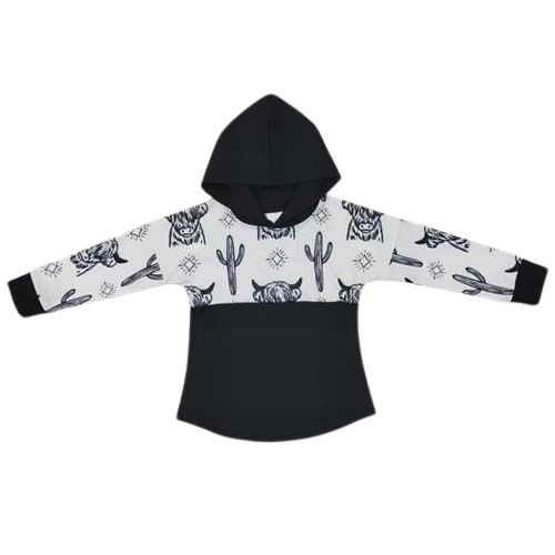 Long Sleeve Hooded Cow Cactus Western Shirt - Kids Clothes