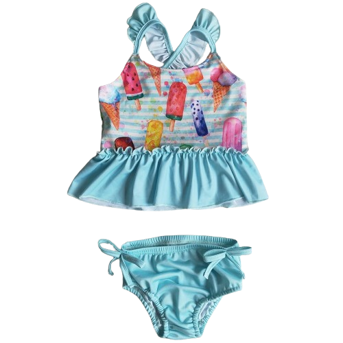 Girls Two Piece Swimsuit - Watercolor Popsicle Stripe