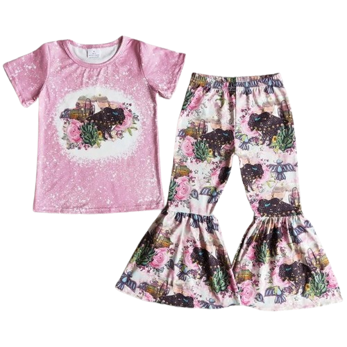 Pink Cactus Herd - Western Bell Bottoms Outfit Kids Summer