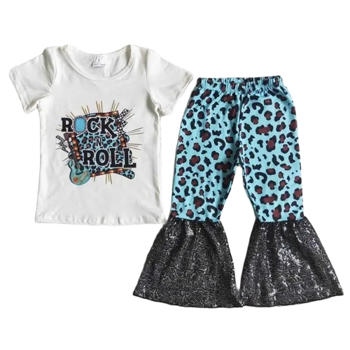 Rock n Roll Leopard Sequin - Western Bell Bottom Outfit Kids