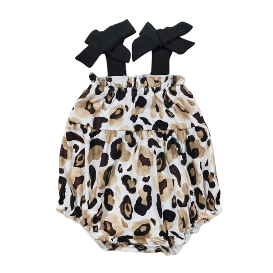 Summer  Southwest Baby Romper Tie-Accent Leopard Print Bubble - Kids Clothing