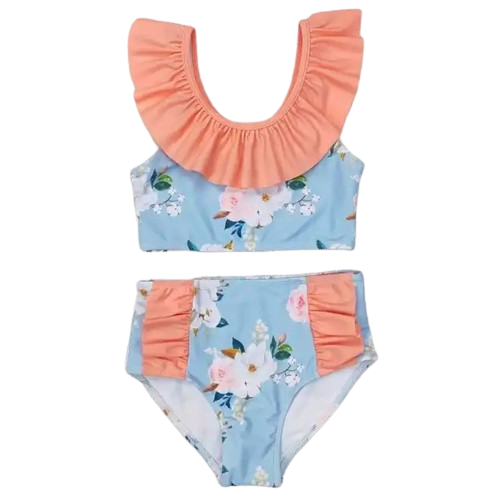 Peach Floral Ruffle Floral Bathing Suit - Kids Clothes