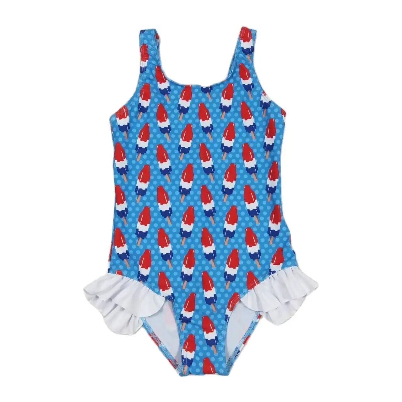 Girls One Piece Swimsuit - 4th of July Popsicle Ruffle Kids