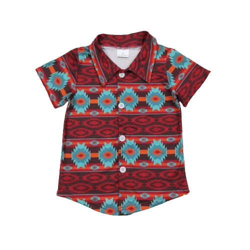 Button Down Aztec Geo Western Shirt - Kids Clothes