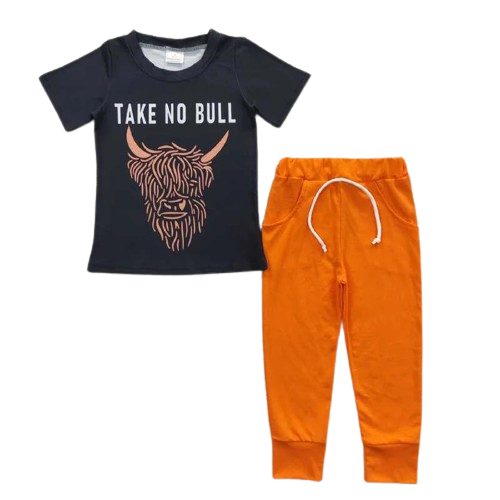 TAKE NO BULL Highland Cow Western Loungewear Outfit Kids