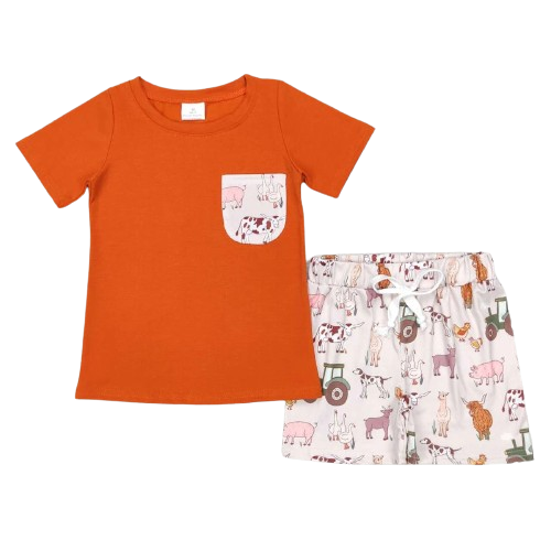 Lil' Farm Animals Outfit Whimsical Short Sleeve Shirt and Shorts - Kids Clothing