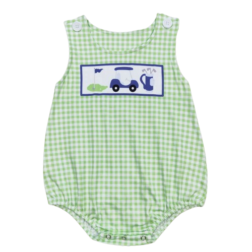 Sports Baby Romper Golf Green Gingham - Baby Clothes