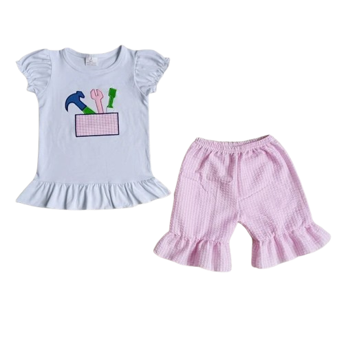 Summer Pink Ruffle Toolbelt Accent Top & Shorts Outfit /Kids