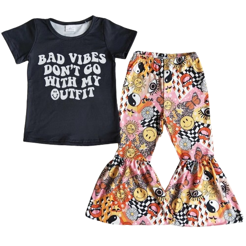 Summer Bad Vibes Sassy Outfit Western Short Sleeve Shirt and Pants - Kids Clothes