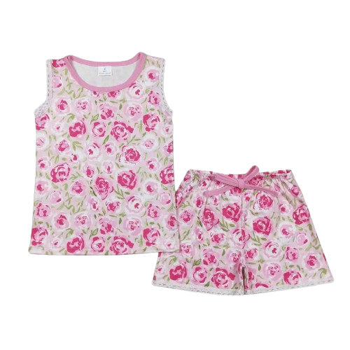 FLORAL Pink Blooms Sleeveless Shirt + Shorts Set